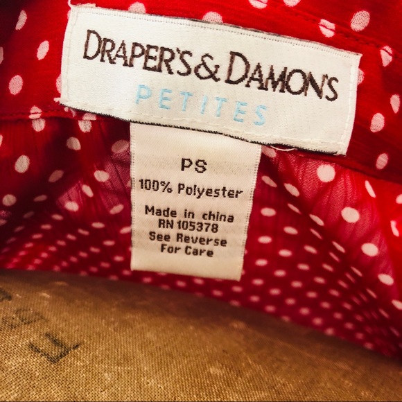 Draper’s & Damons Red Polka Dot Sheer Blouse, PS - Picture 8 of 8